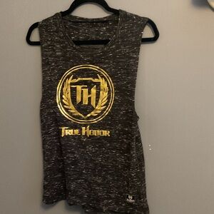 #189 Black fleck Muscle Tee for Women Sz small ptp 17